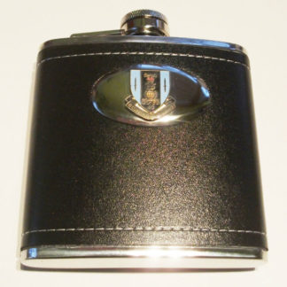 40 COMMANDO SHIELD or DAGGER ROYAL MARINES HIP FLASK IN STAINLESS OR LEATHERETTE - Leatherette Shield