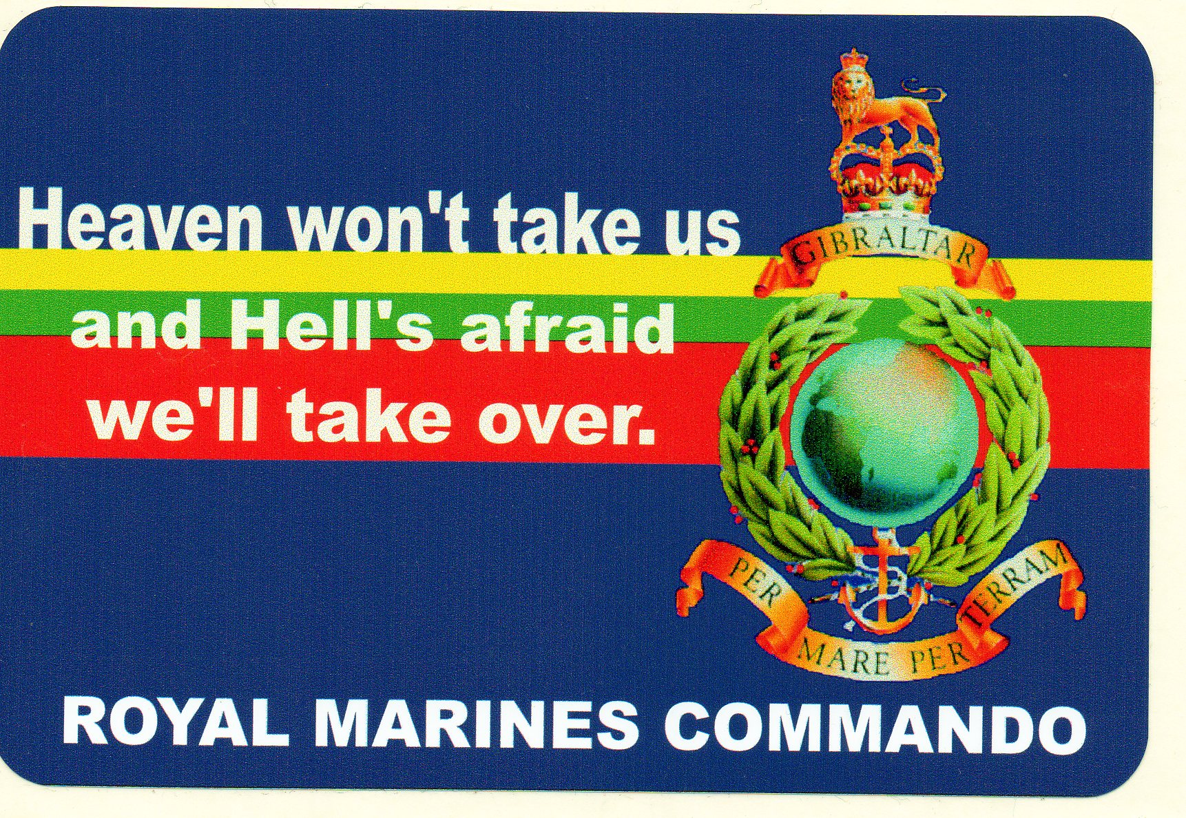 Royal Marines car bumper stickers with various military slogans