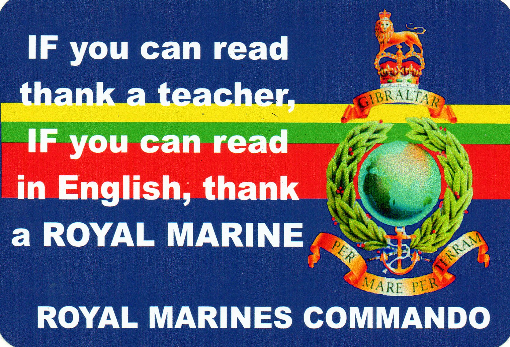 Royal Marines car bumper stickers with various military slogans