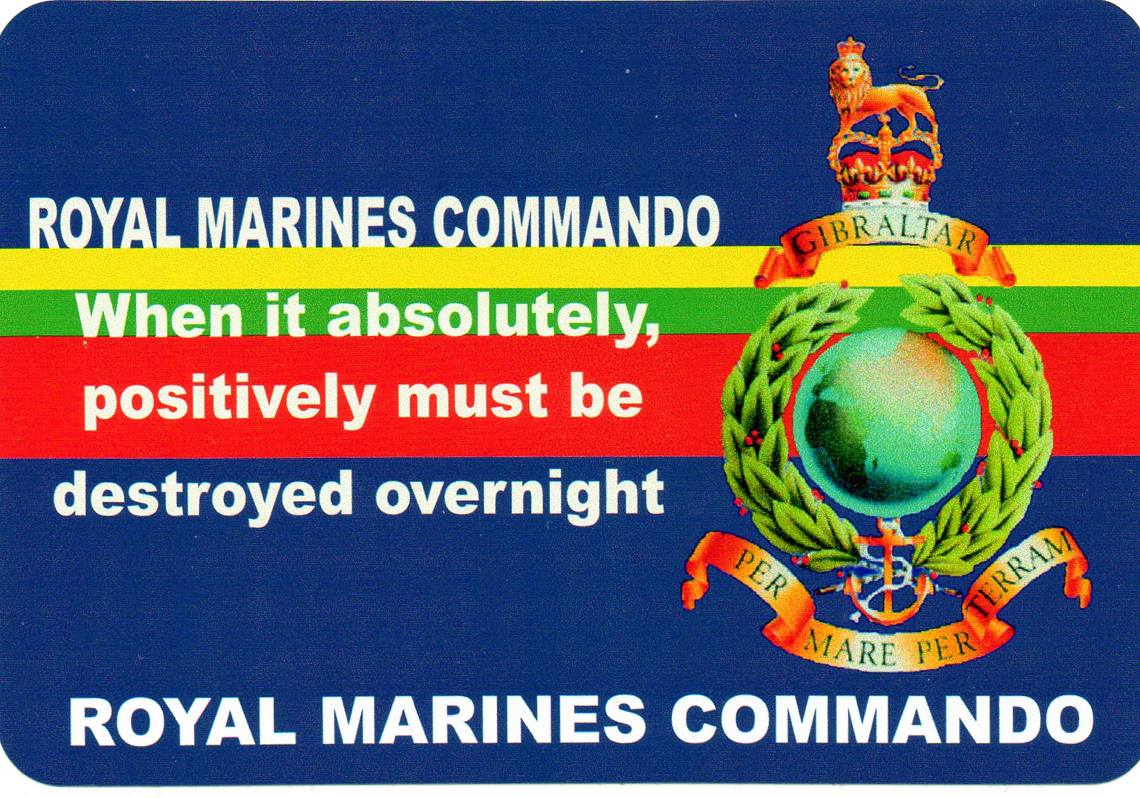 Royal Marines car bumper stickers with various military slogans