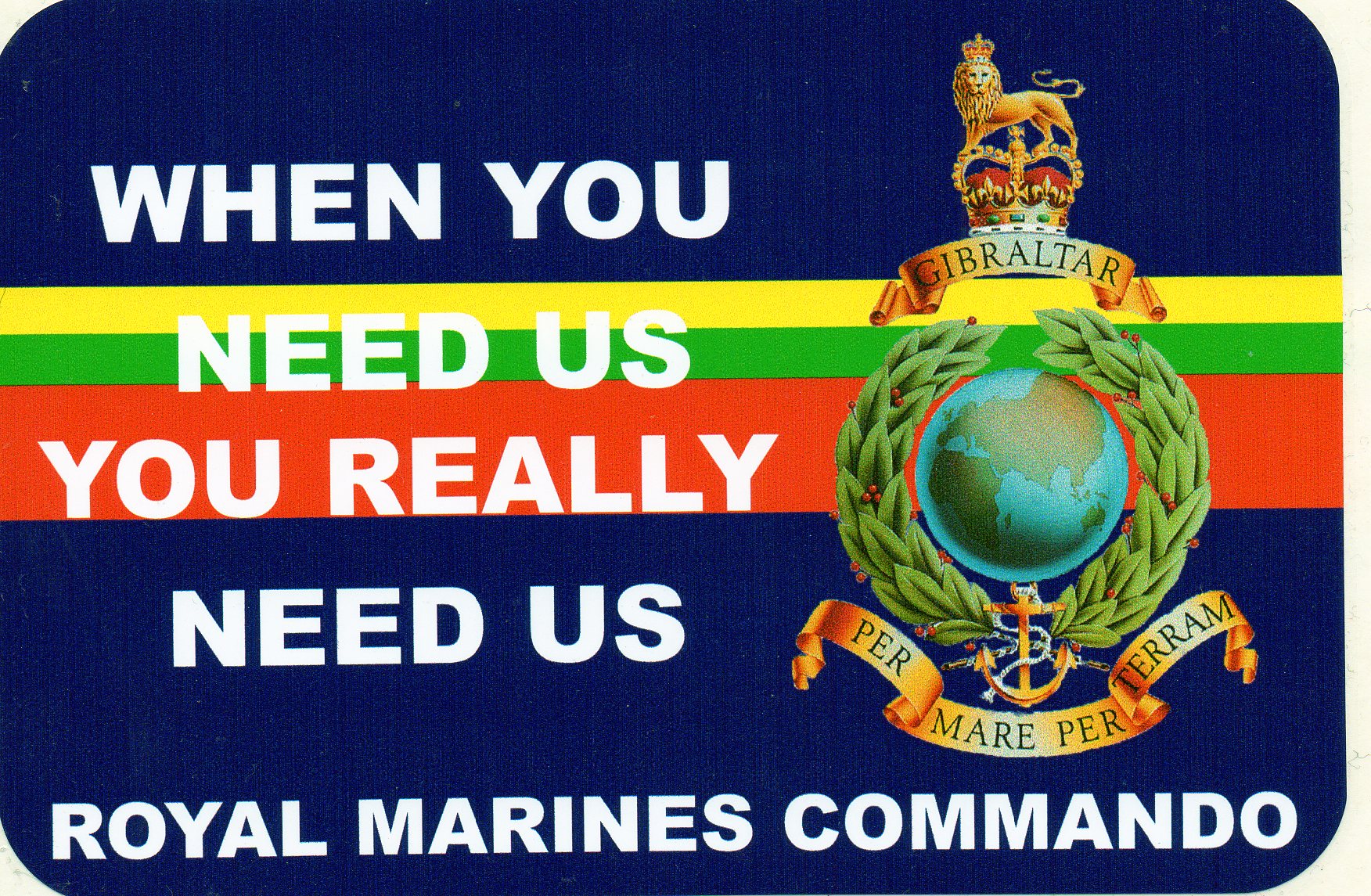 Royal Marines car bumper stickers with various military slogans