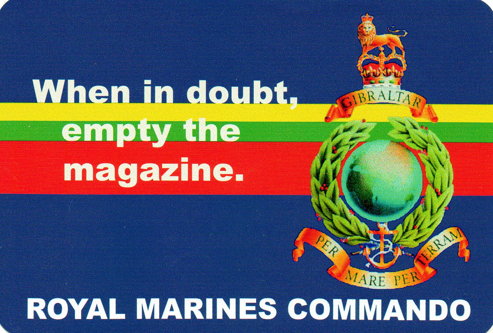 Royal Marines car bumper stickers with various military slogans